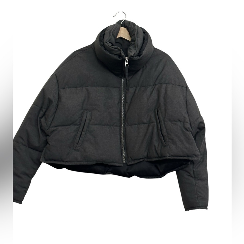 NEW Zara Contrasting High Neck Double Collar Puffer in Grey Size XS - Picture 11 of 16